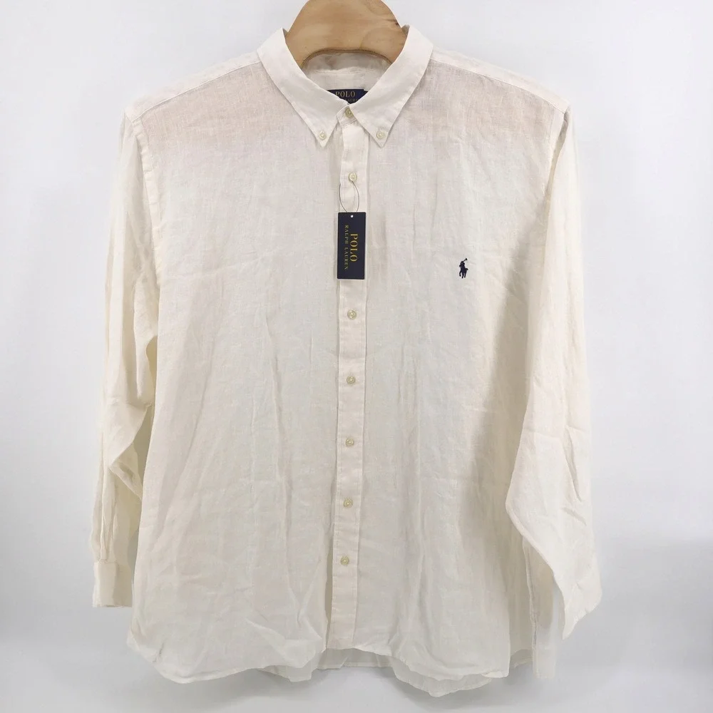 NEW Polo Ralph Lauren Linen Button Down Shirt White Long Sleeve Mens 4XB $148